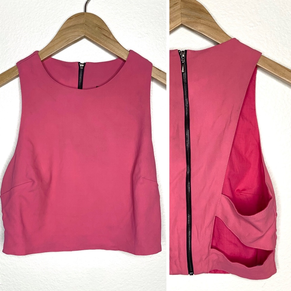 Topshop Pink Zipper Cutout Open Caged Back Crop Top